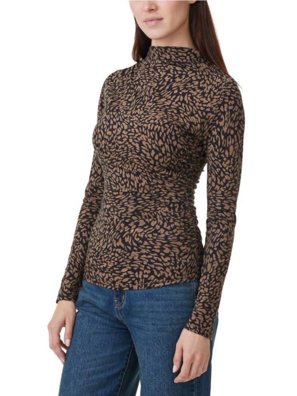 Habitual Funnel rock Long Sleeve Top in Brown Combo Cheetah Print